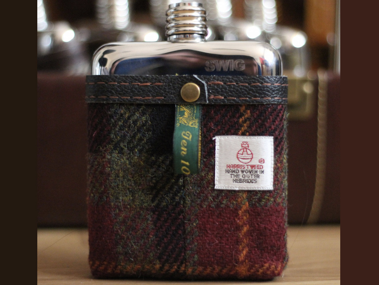 25 Christmas gift ideas for retro fans: Swig Harris Tweed hip flask