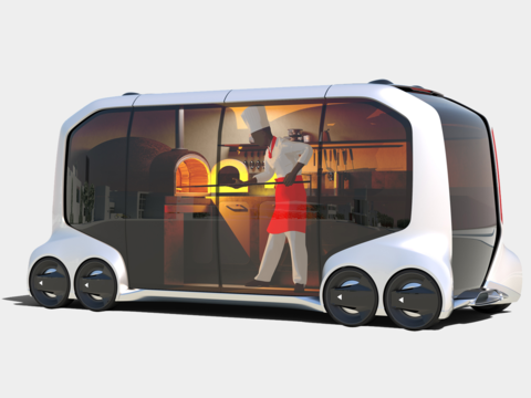 TOYOTA E-PALETTE self-driving pizza delivery vehicle from Black Mirror