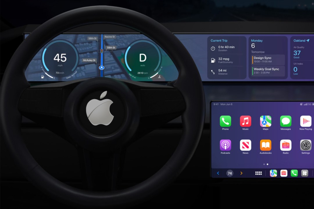 Apple Car graphic displaying the CarPlay dashboard