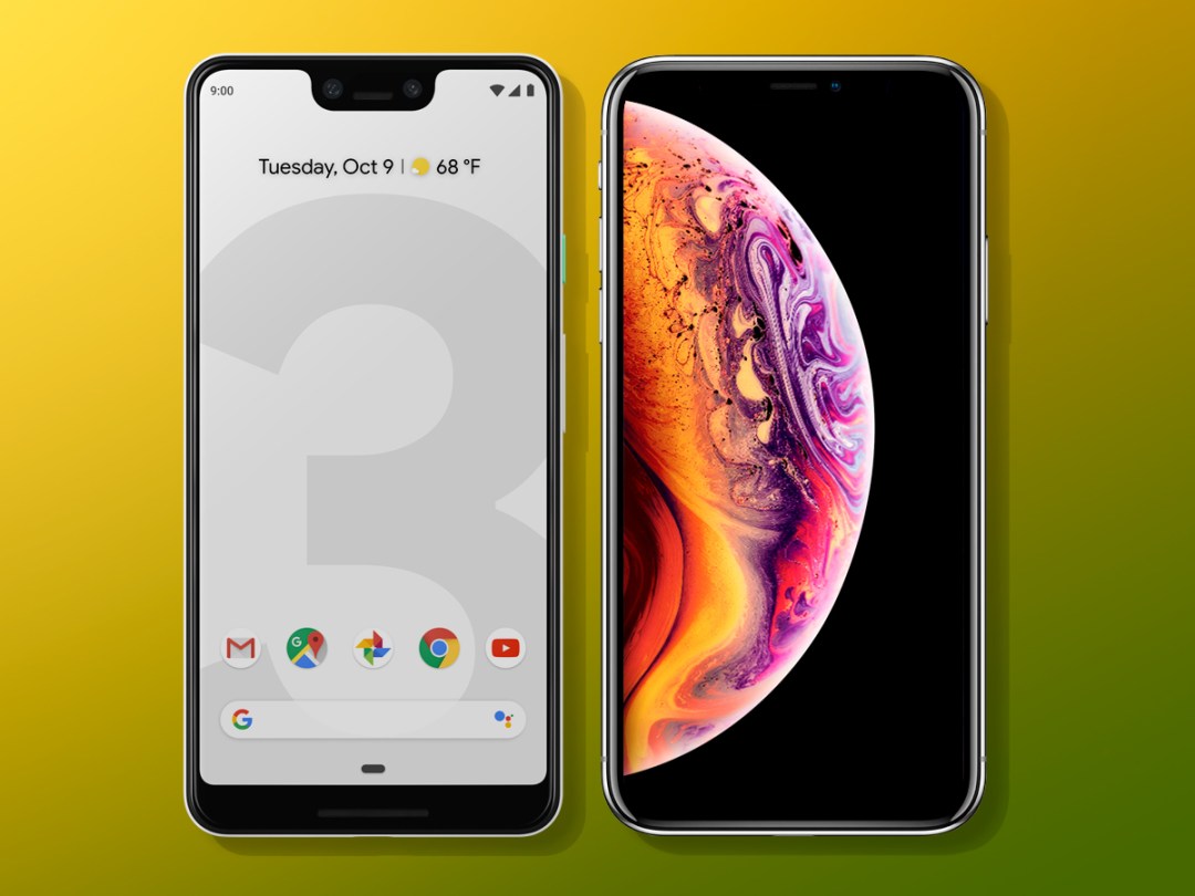 Google Pixel 3 XL versus iPhone XS Max side by side comparison