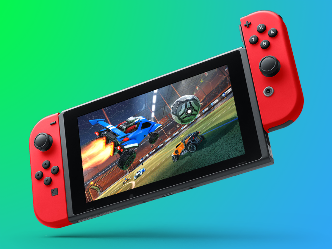 Switch console with best cheap Nintendo Switch game Rocket League on display