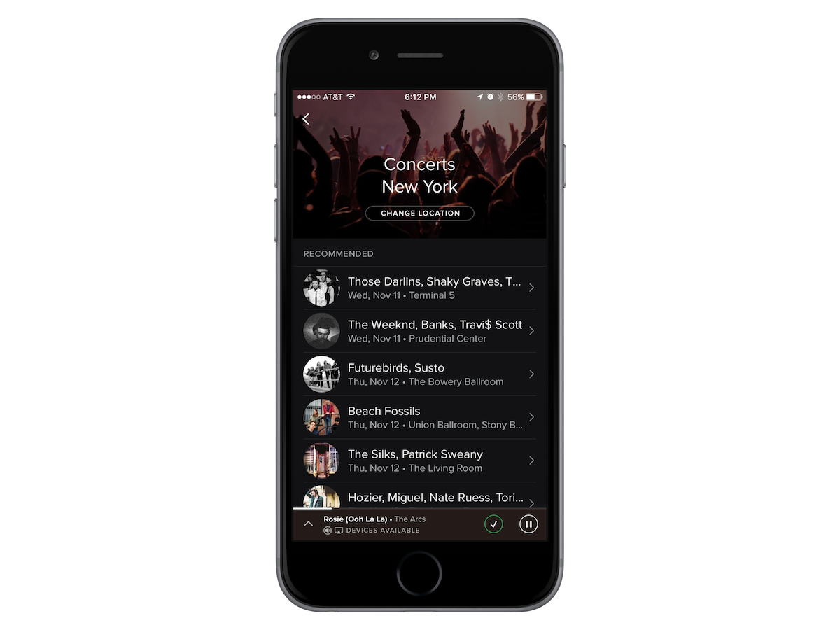 Spotify adds concert recommendations