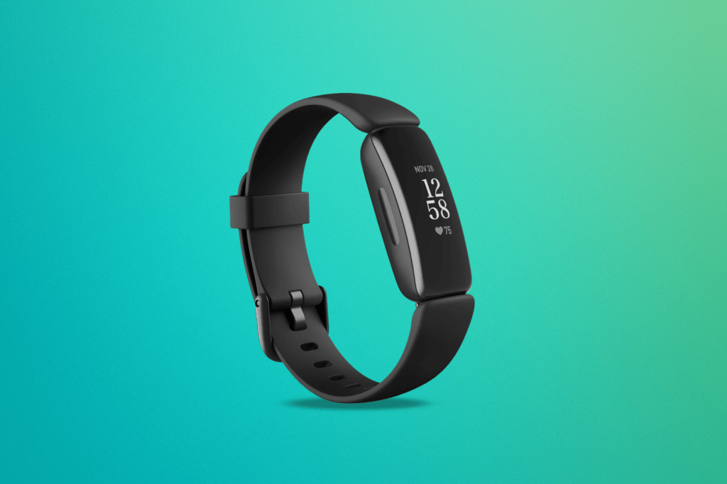 Fitbit Inspire 2 against a green/blue background