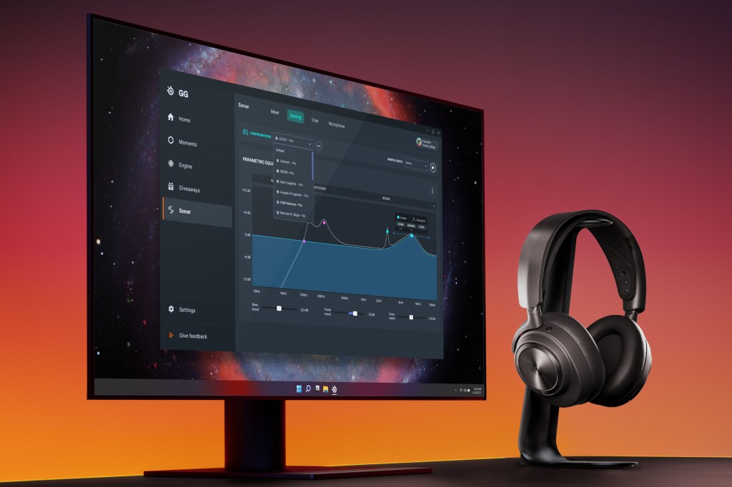 Steelseries Sonar software next to headphones