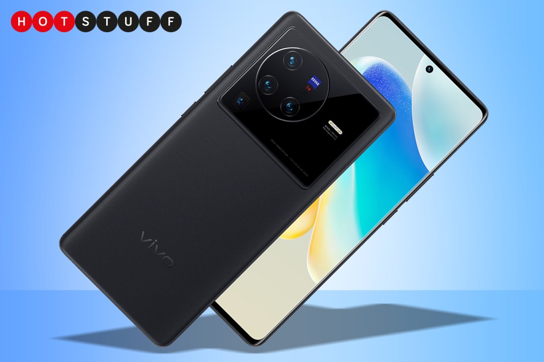 Hot Stuff Vivo X80 Pro smartphone rear and front on blue background