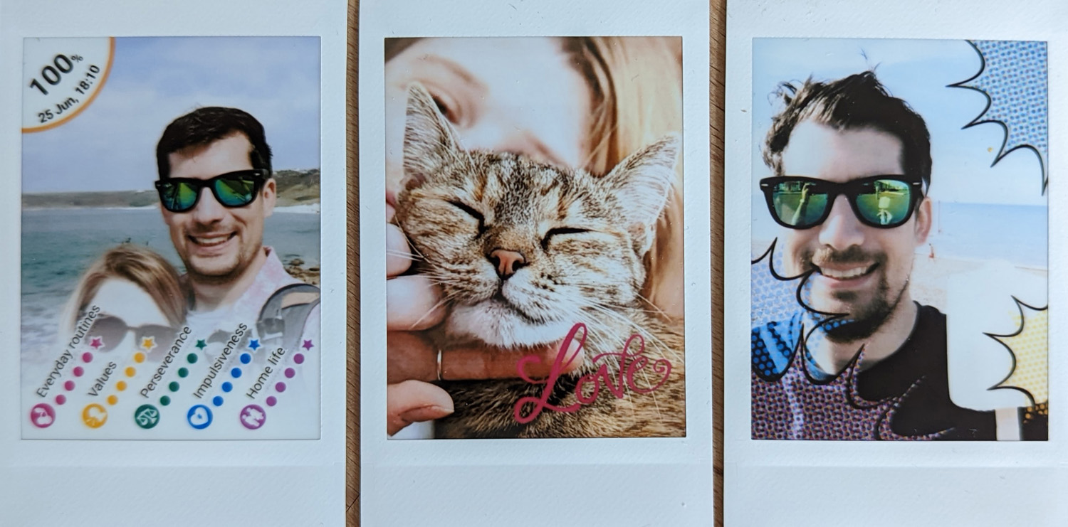 Fujifilm Instax Mini Link 2 print samples frames and stickers