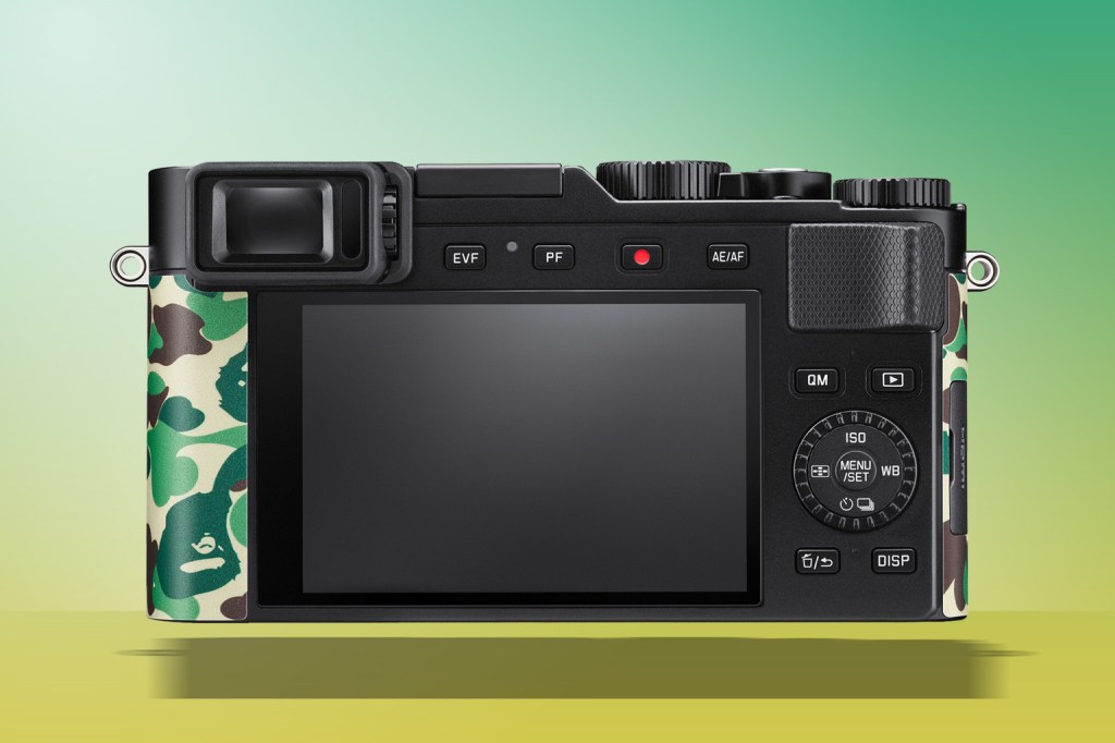 Leica x bathing ape x stash camera rear on green background