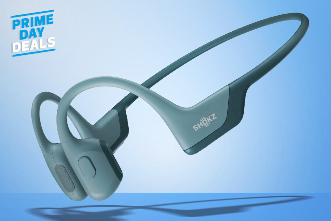 Shokz bone conduction earphones on blue background