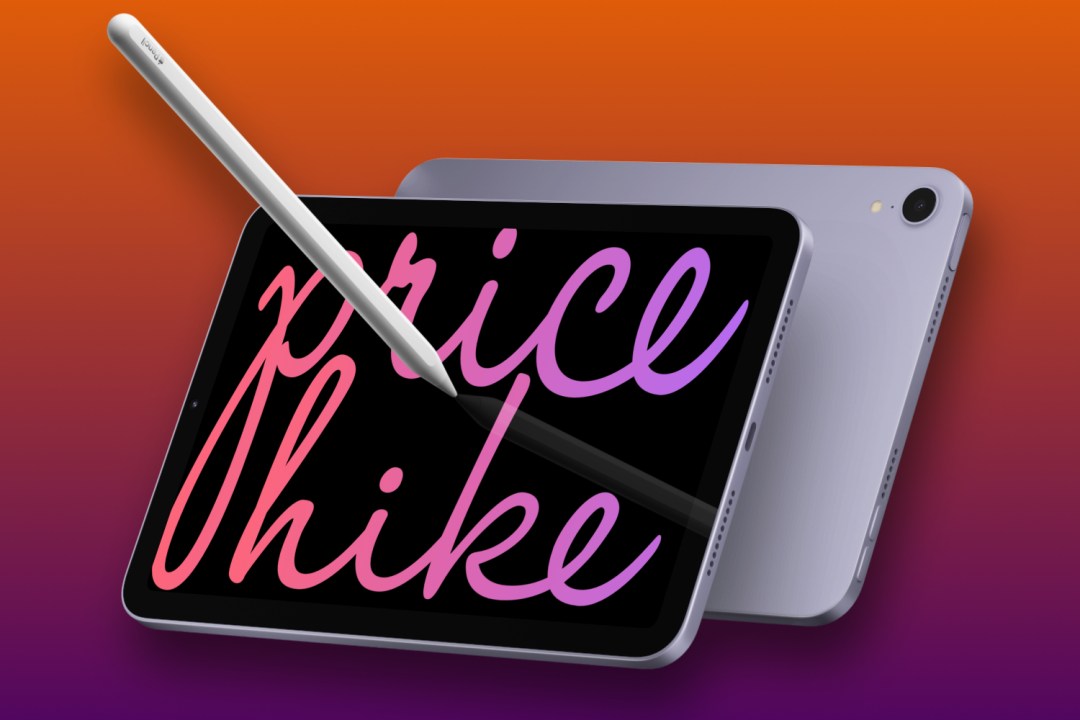 iPad mini with Apple Pencil drawing the words "price hike"