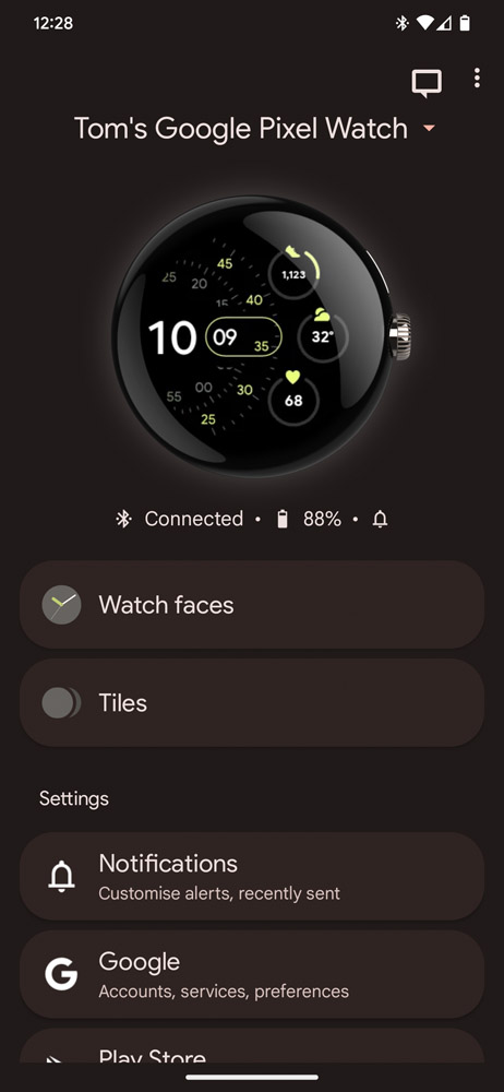 Google Watch app screenshot