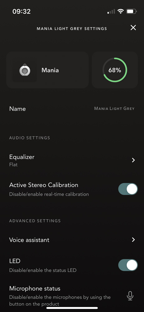 Devialet Mania companion app settings