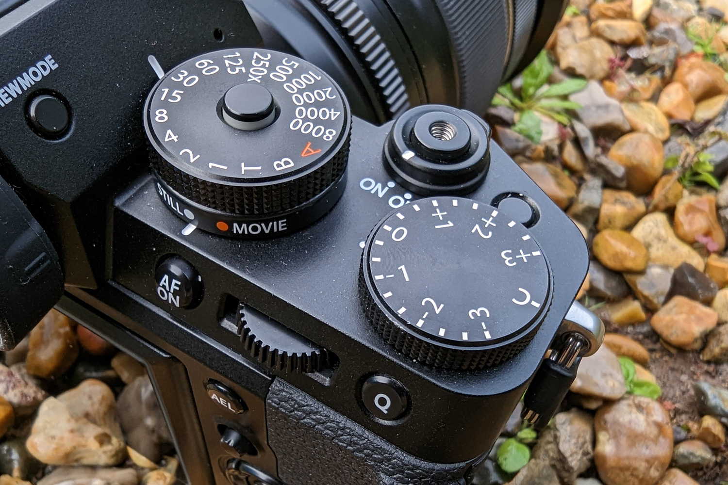 Fujifilm X-T5 review top plate dials close up