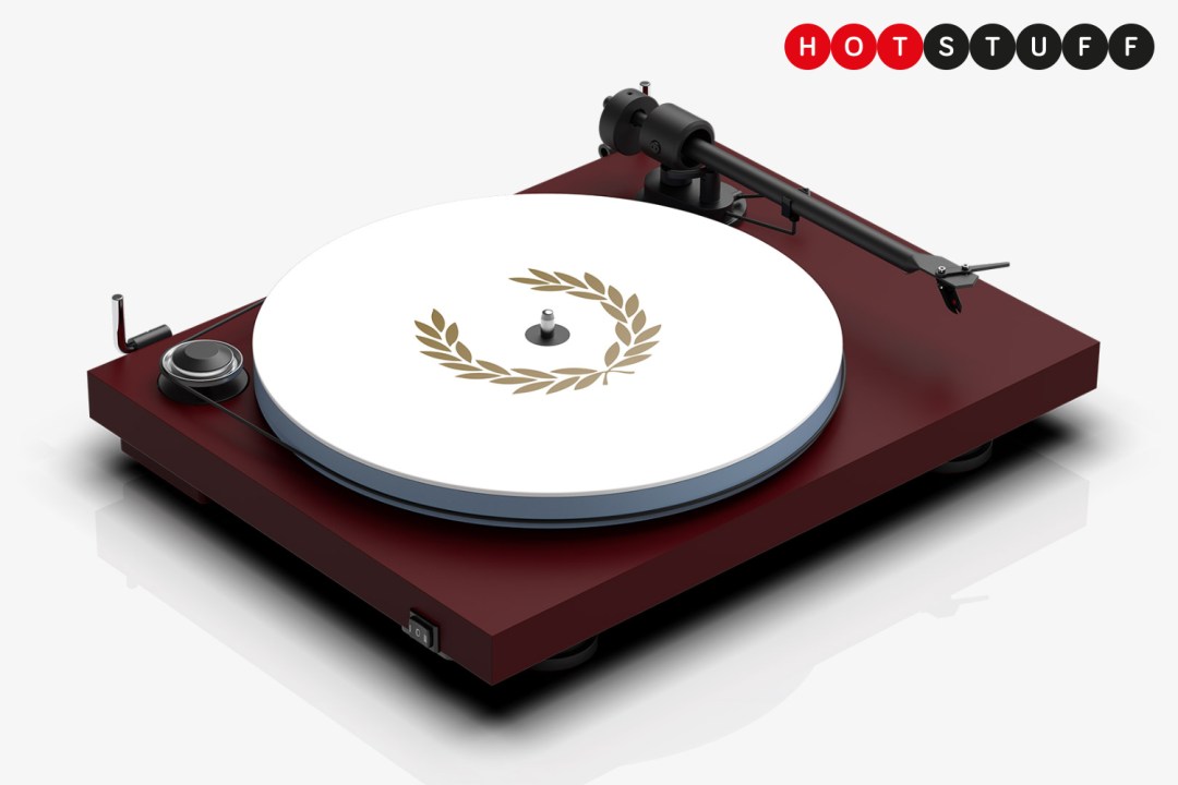 Fred Perry and Pro-Ject's record player in red and white combo