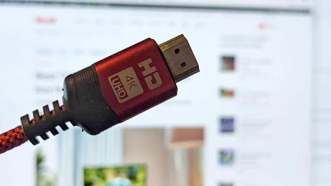 A red HDMI 2.0 cable