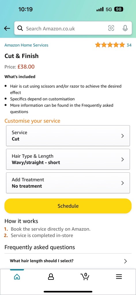 Selected Amazon Salon service in-app