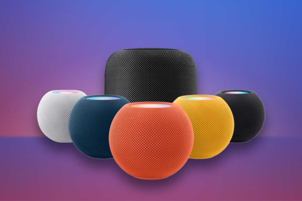 HomePod Mini range in front of large HomePod