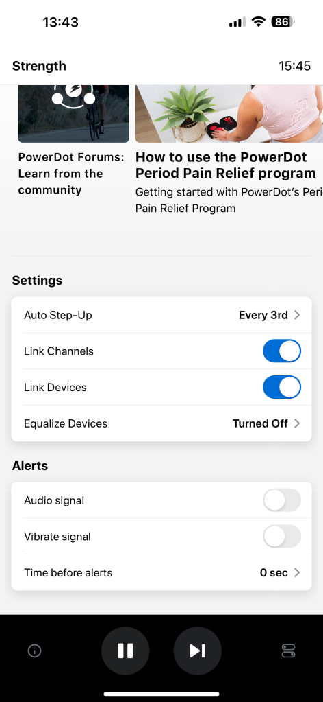PowerDot app settings