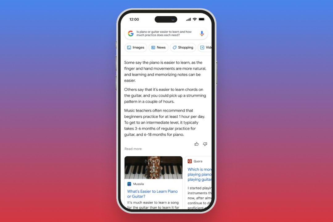 Google Bard on a phone against blue and red background