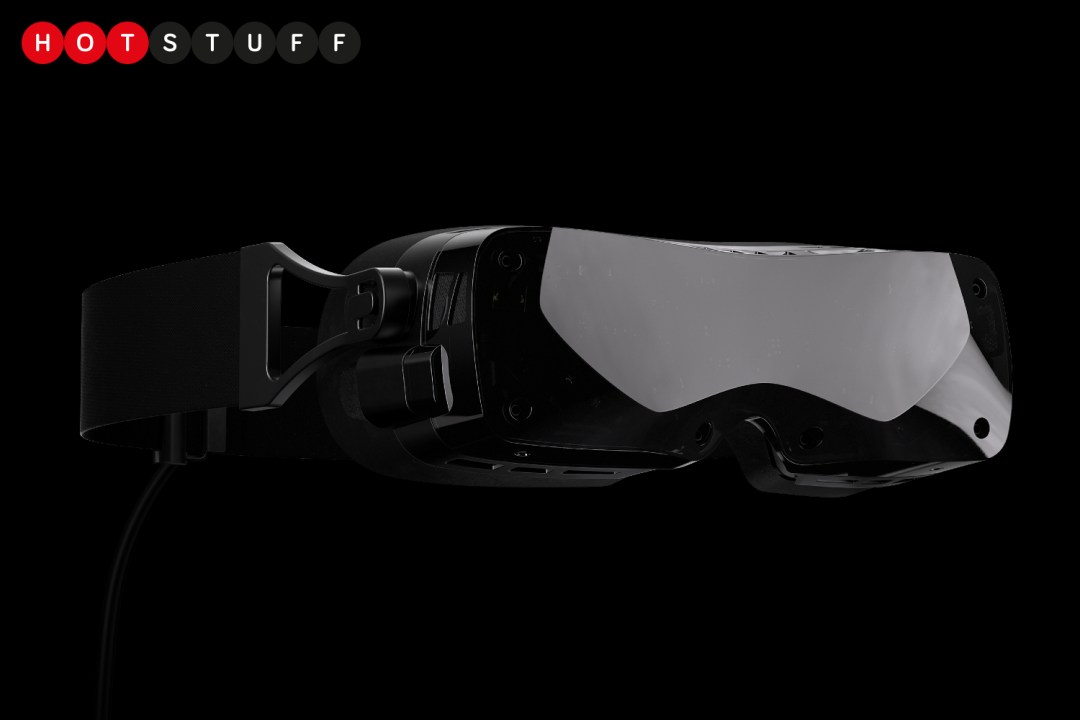 Image shows a VR headset on a black background