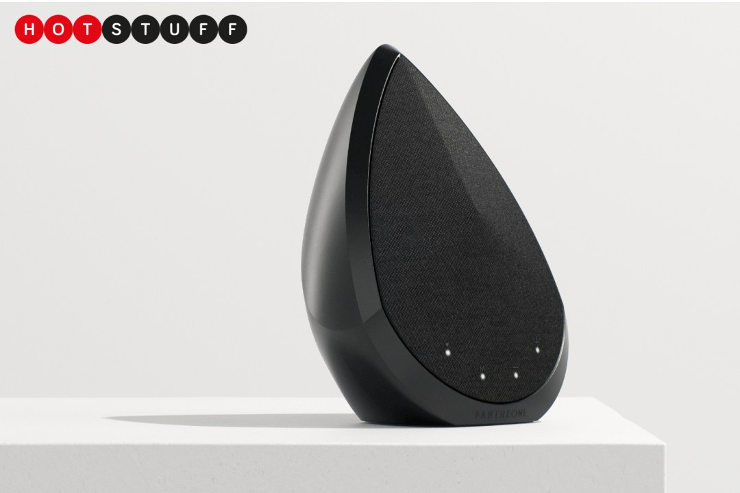 A black Pantheone Audio speaker