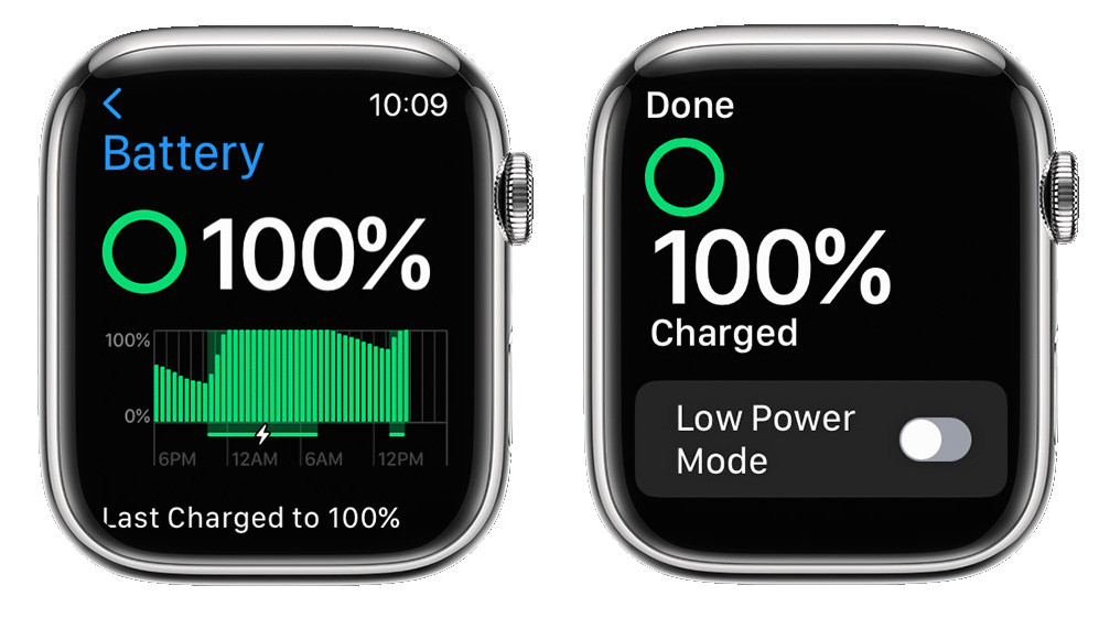 Apple Watch faces showing charging status