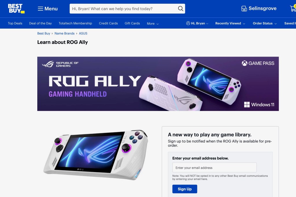 Asus ROG Ally Best Buy order page