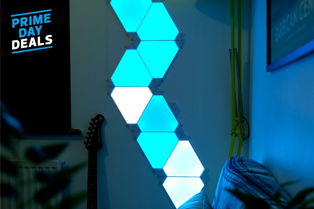 Close-up of blue and white Nanoleaf panels