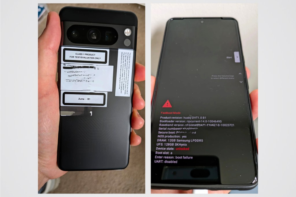 Images of front and rear of leaked Pixel 8 prototype