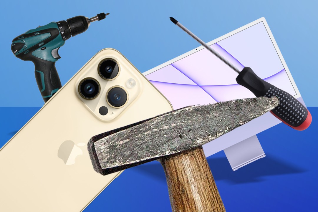 Right to repair image, featuring tools and Apple kit